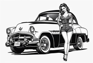 Pinup girl standing by a car tattoo idea