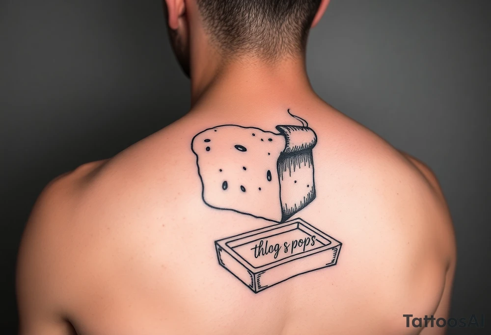 A loaf of bread smoking a cigarette with a ashtray  and pops written tattoo idea