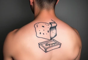 A loaf of bread smoking a cigarette with a ashtray  and pops written tattoo idea