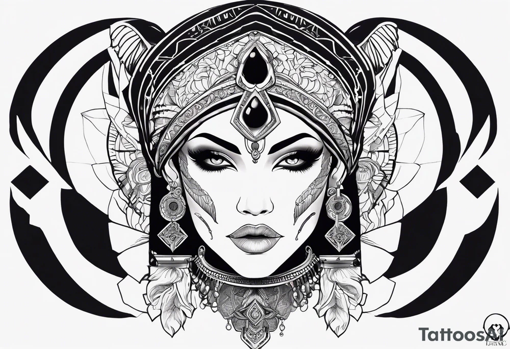 kali ma, alien goddess, valkrye, aries, pirate, divine feminine, zenza resonance, pachamama, lotus azul, blank panther, eagle, skull, 5D, nueva gaya, dna 12, left side chest tatoo tattoo idea
