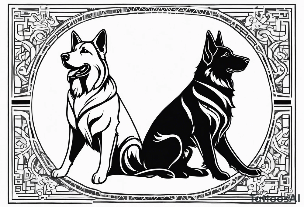 a golden retriever and a german shepherd both in plain white karate gis tattoo idea