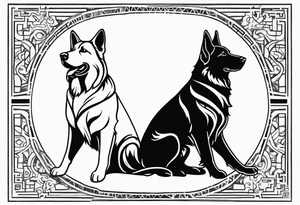 a golden retriever and a german shepherd both in plain white karate gis tattoo idea