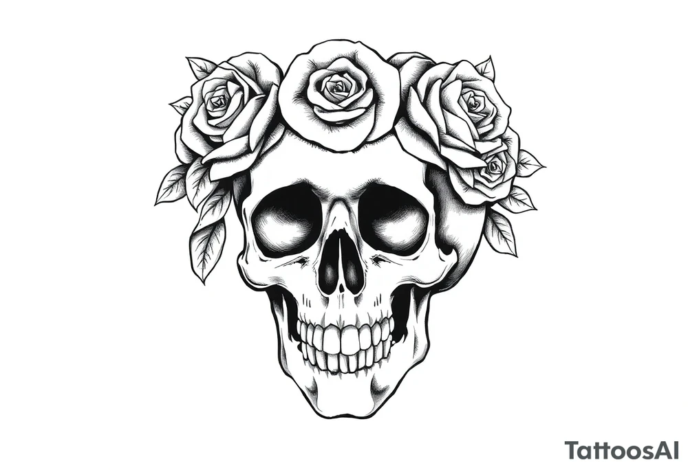 skull with crown of roses tattoo idea