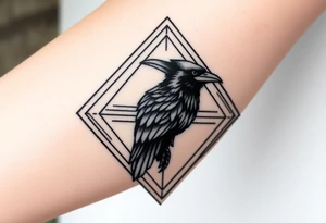 12 inch in length Geometric diamond with lines going around with a big detailed crow in center with a lot of shading tattoo idea