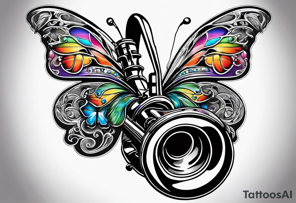 Saxophone, butterfly, rainbow, sonic tattoo idea