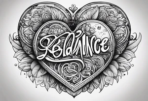 Heart bottom left a backslash line containing the word balance mid way, brain top right tattoo idea