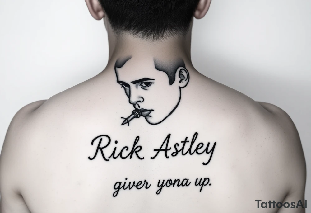 Rick Astley outline with text Never Gonna Give You Up tattoo idea