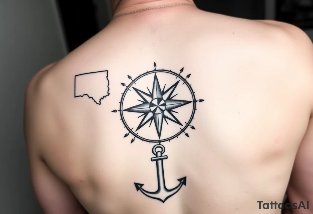 •	Central Compass Rose: Symbolizing your journey and guidance through life’s adventures.
	•	State Icons: Incorporate subtle outlines or symbols representing Texas (e.g., a lone star), Connecticut (e.g., a charter oak leaf), and Washington state (e.g., a mountain or evergreen tree) at the cardinal points corresponding to their geographic locations.
	•	Anchor Base: An anchor at the base of the compass, representing your ties as a Navy wife. tattoo idea