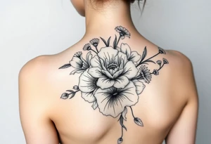 3d realistic Bouquet Carnation rose lily luster and aster flower tattoo idea
