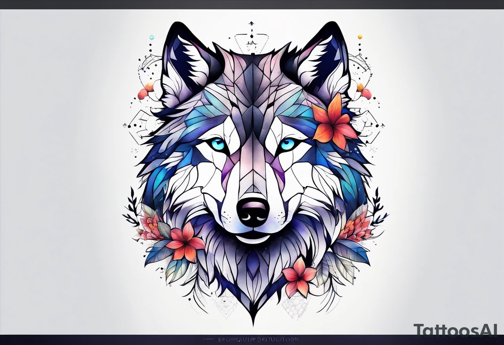 Constellation, animal wolf snow , géométric , flower tattoo idea