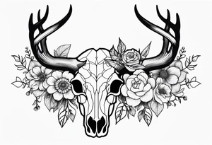 Reindeer skull with flowers on the horns tattoo idea