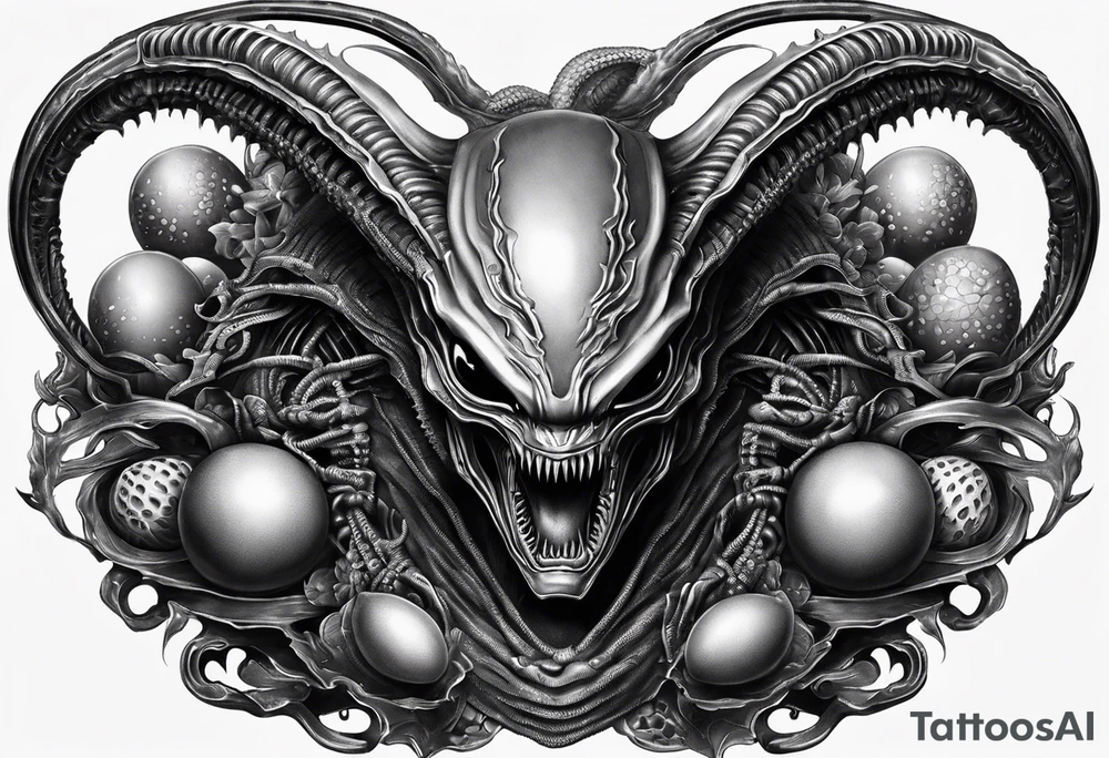 Xenomorph with eggs sleeve tattoo idea