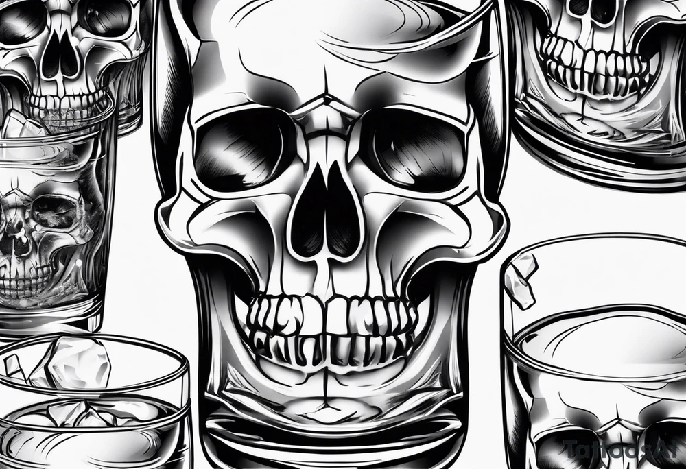 Whiskey glass with skull ice cubes tattoo idea