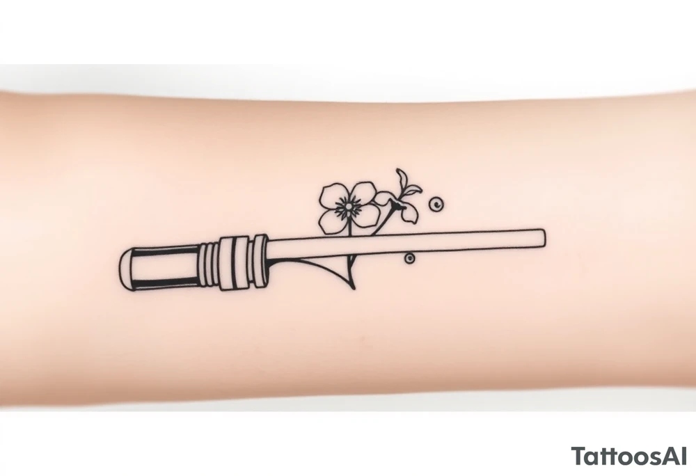 Star Wars Lightsaber handle with a daisy, morning glory, and lily of the valley in it tattoo idea