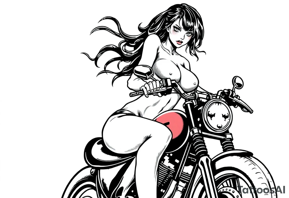 naked girl on motorcycle, slut, angry, leather tattoo idea