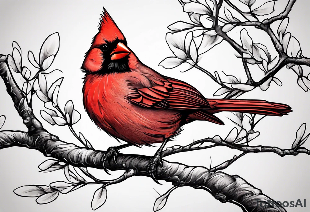 red cardinal on a lone tree branch tattoo idea