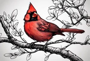 red cardinal on a lone tree branch tattoo idea