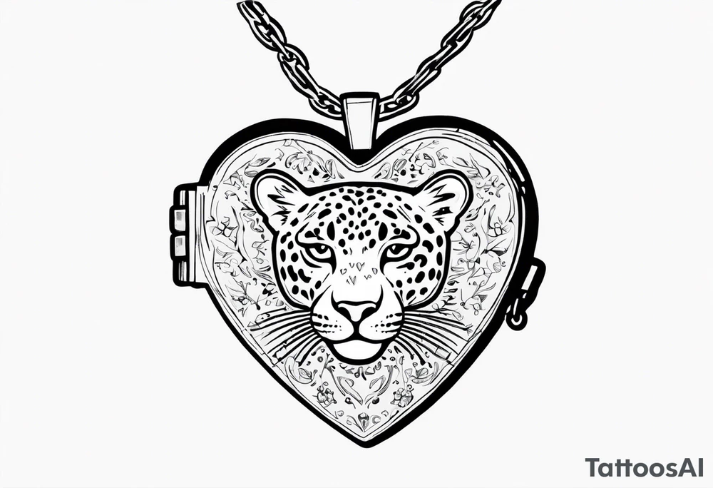 Y2K leopard heart locket on chain with safety pins tattoo idea