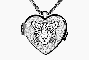 Y2K leopard heart locket on chain with safety pins tattoo idea