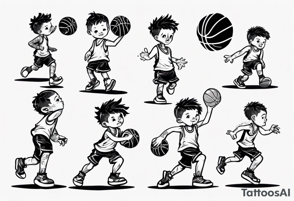 little kid playing basketball tattoo idea