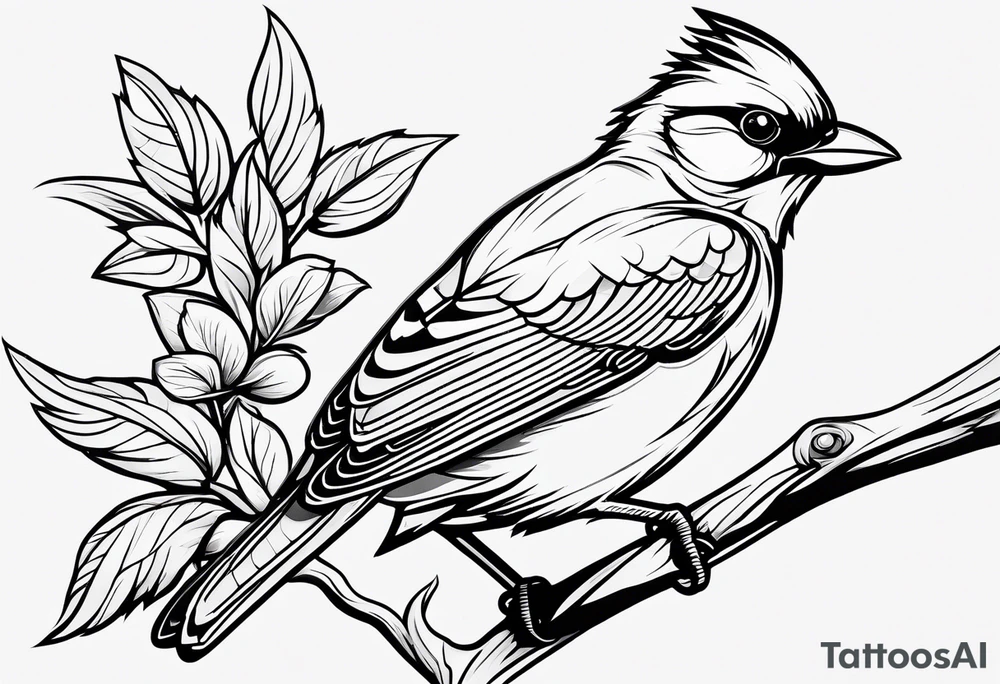 Bird powerfully looking while on a branch tattoo idea