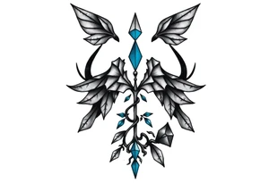 A minimalist tattoo that represents a shattered and betrayed gemini woman who fought hard throughout this year. With colors blue and black. Make it unique and rare. Without leaves and stem. tattoo idea