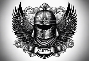 Si vis pacem, para bellum
Roman helmet and crest and eagle soaring tattoo idea