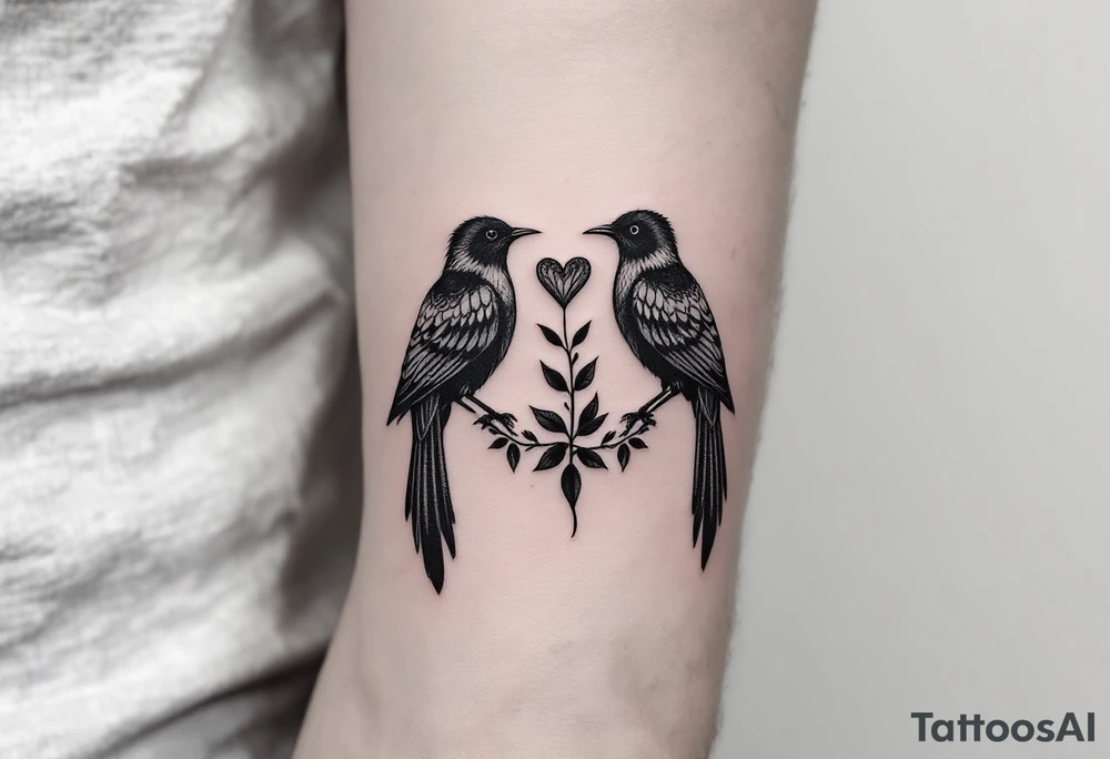 deux corbeau posé sur une épée planté dans un coeur tattoo idea