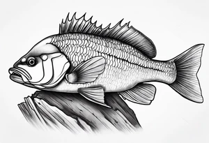 Golden perch on a big log tattoo idea