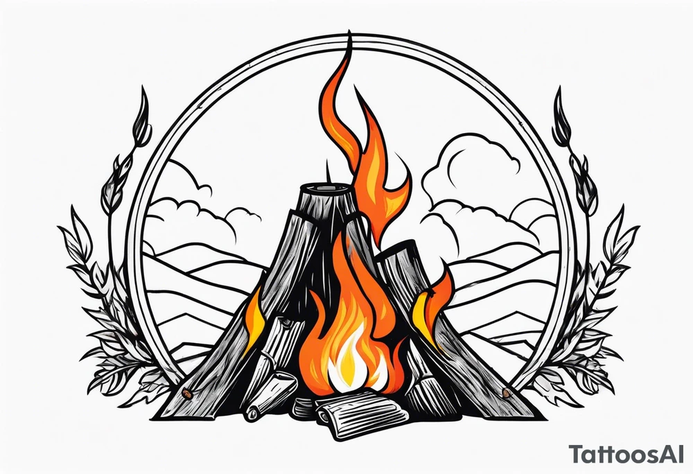 Bonfire with a smoke that forms into an archer tattoo idea