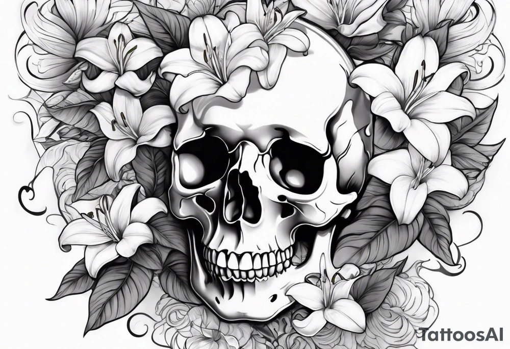 skulls and lillies tattoo idea