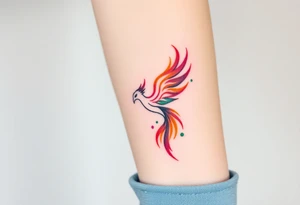 Phoenix with blazing flames with purple, orange, teal and green splashes tattoo idea
