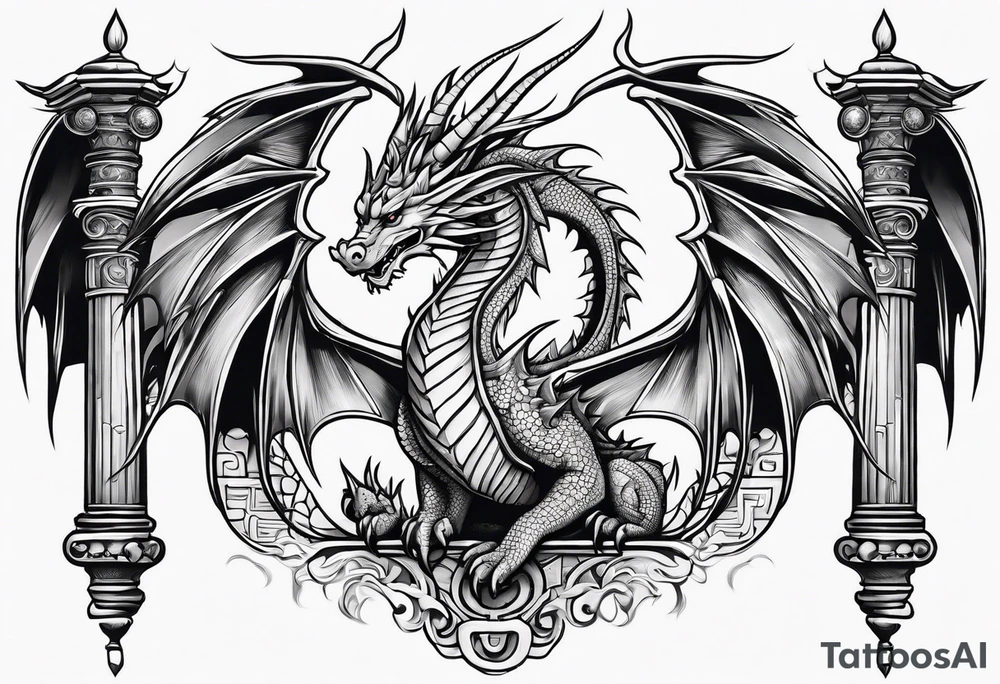 Cute Dragon roman columns tattoo idea