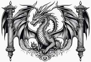 Cute Dragon roman columns tattoo idea