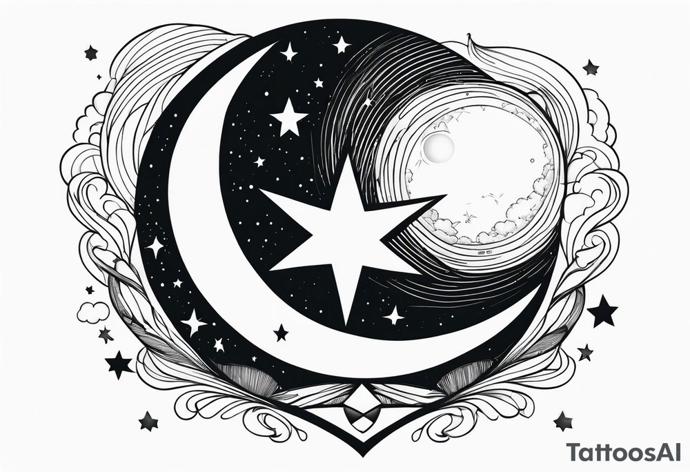 Moon with a shooting star tattoo idea