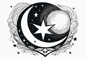 Moon with a shooting star tattoo idea