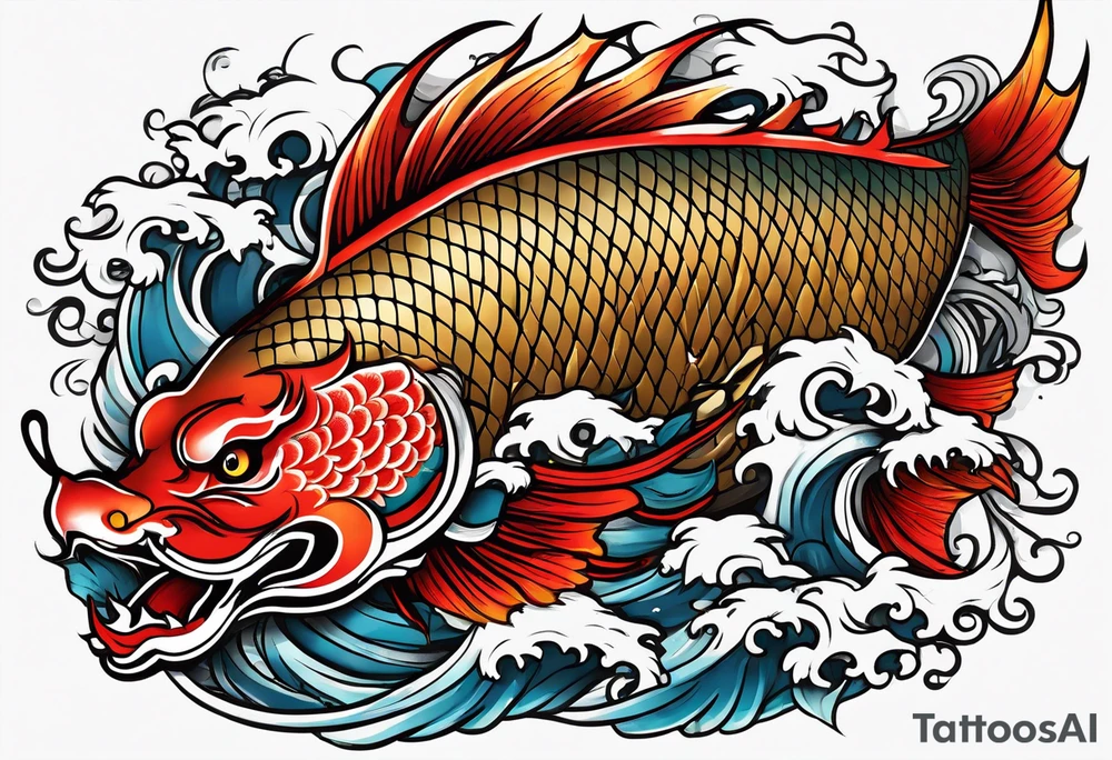 Japanese carp skin with dragon and Japanese word tattoo idea