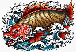 Japanese carp skin with dragon and Japanese word tattoo idea