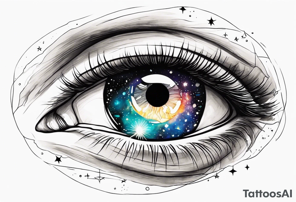 man's eye with universe reflection in the iris tattoo idea