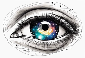 man's eye with universe reflection in the iris tattoo idea