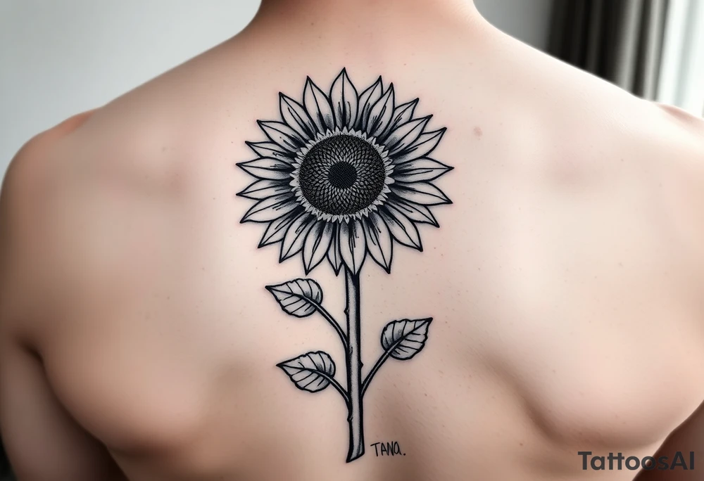 Sunflower with stem and leaves tattoo idea