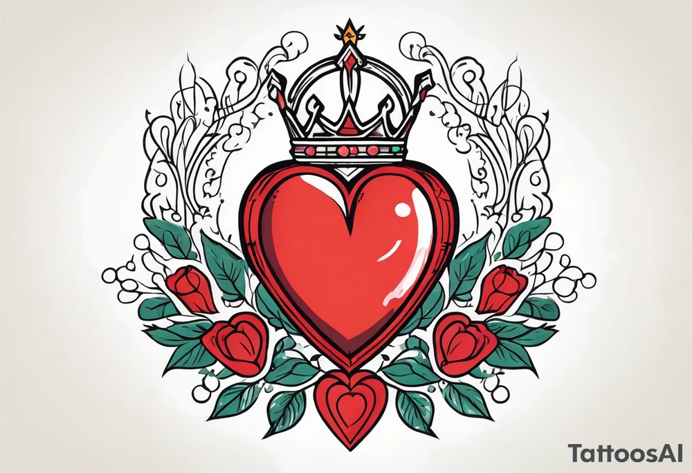 sacred heart vintage traditional tattoo oversized crown with jewels tattoo idea