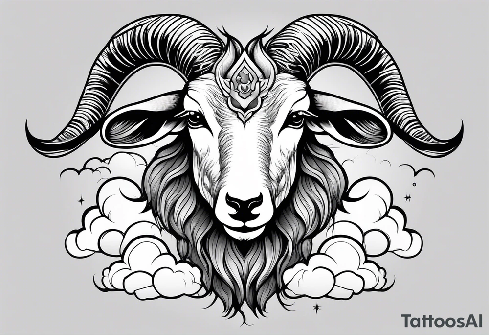 full body goat with kumo clouds tattoo idea