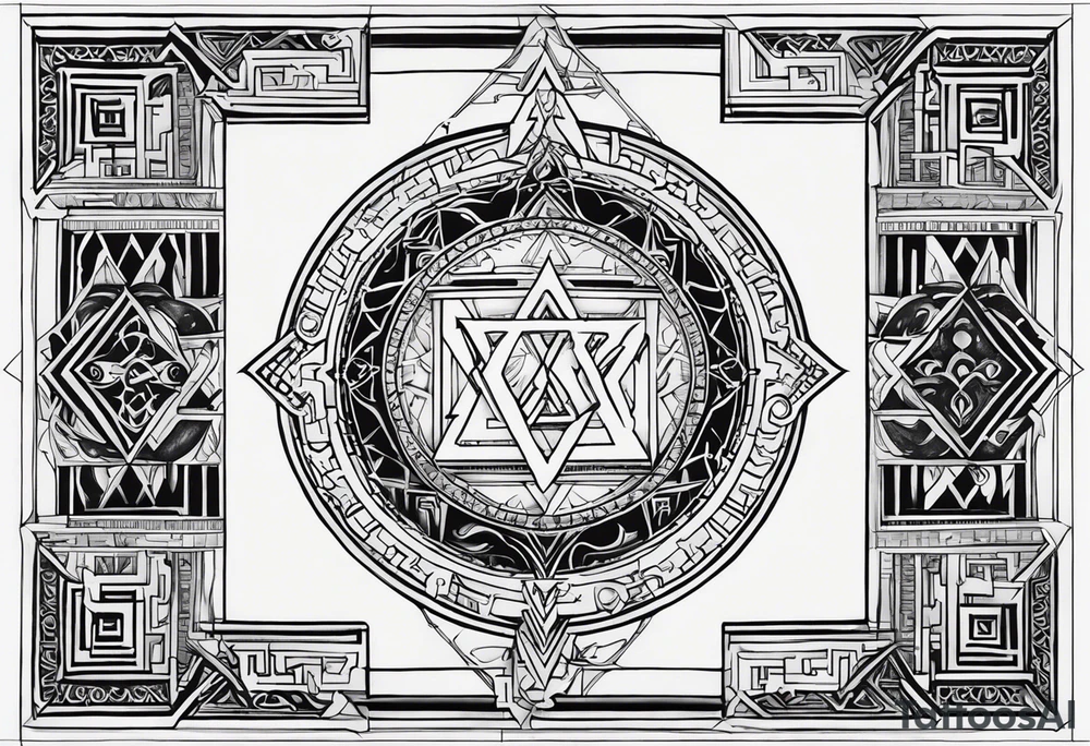 Ancient tetragrammaton to represent God's chosen one with elegant flair and the names "Vivian" and "Brandon" hidden in the background tattoo idea