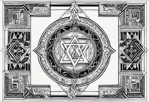 Ancient tetragrammaton to represent God's chosen one with elegant flair and the names "Vivian" and "Brandon" hidden in the background tattoo idea