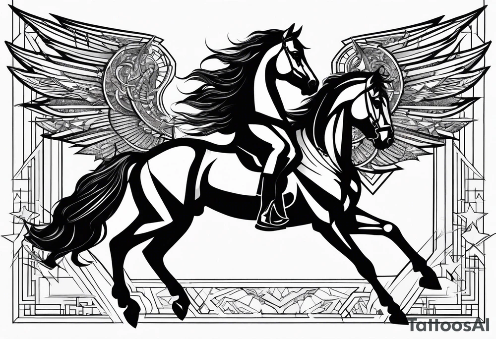 powerful horse and its rider, freedom, equality, trust, love, stars, maybe wings? tattoo idea