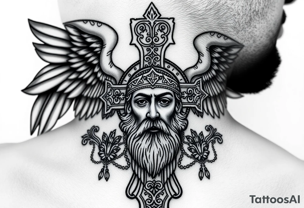 Archangel Michael in armour
A large Orthodox cross with ornate detailing
Christ Pantocrator face (very traditional Orthodox icon style)
Saints like St. Nicholas or St. Andrew tattoo idea