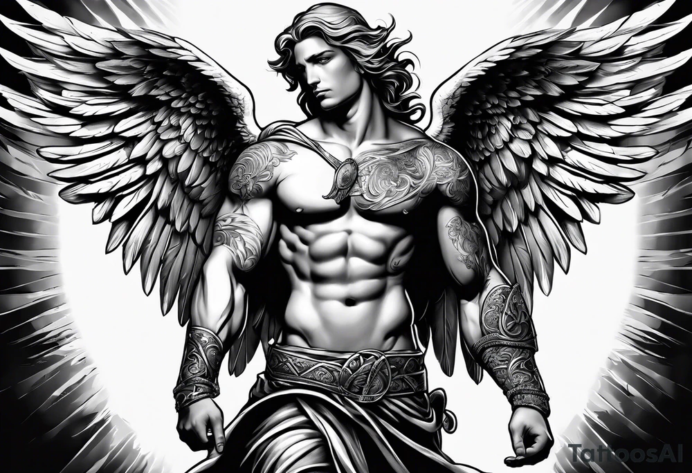 Male angel with dominance tattoo idea