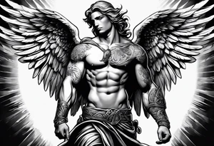 Male angel with dominance tattoo idea