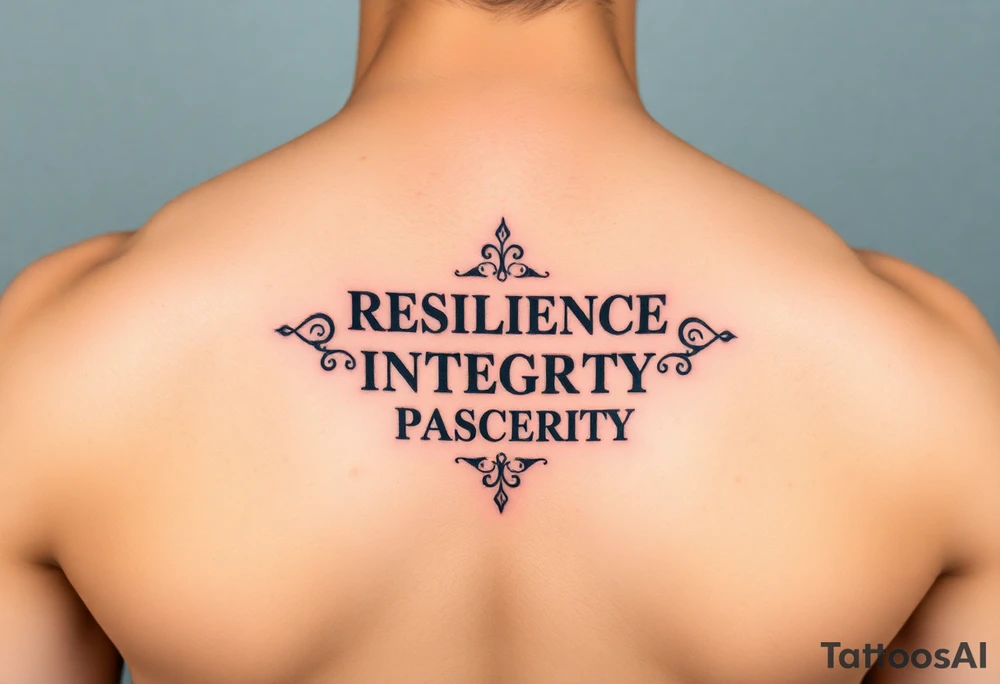 RESILIENCE CURIOSITY INTEGRITY
PASSION SINCERITY CONFIDENCE
RELIABILITY COMPASSION SINCERITY
HONESTY PERSEVERANCE DETERMINATION tattoo idea